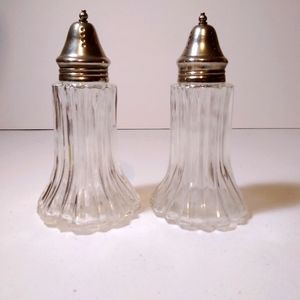 Crystal with silver plated tops salt and pepper shakers